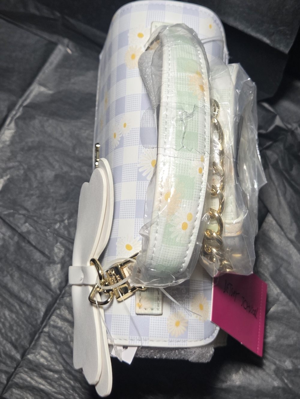 Betsey Johnson XOMYLO2 Blue Multi Gingham & Daisy Print Top Handle Crossbody Bag - Picture 9 of 12